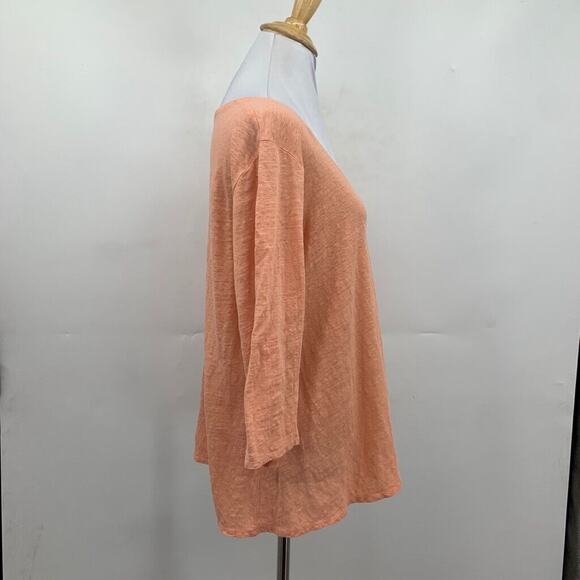 Eileen Fisher Shirt Womens L Large Peach Linen Quarter Sleeve Scoop Neck Top - Picture 6 of 13